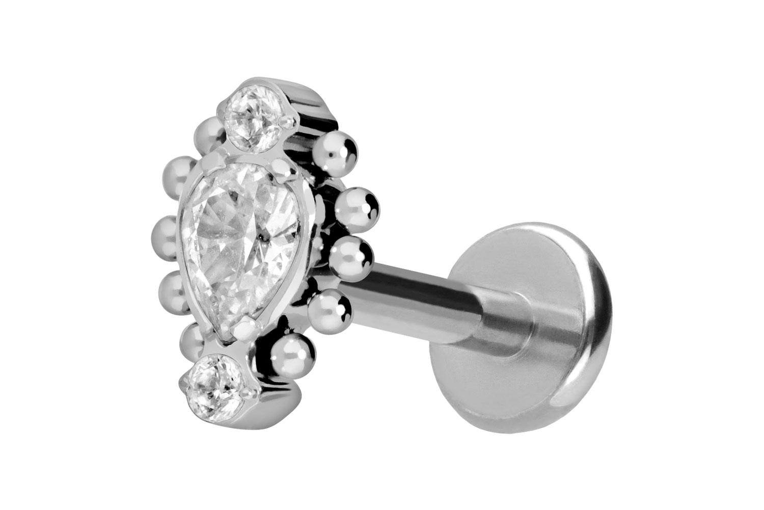 Titan Labret Piercing mit Push Fit 3 EINGEFASSTE KRISTALLE + KUGELN